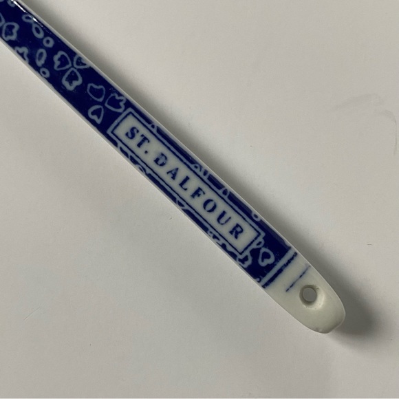 St. Dalfour Porcelain Spoon Blue White Jam Condiment Sugar 7.25" French Pottery - Picture 4 of 13